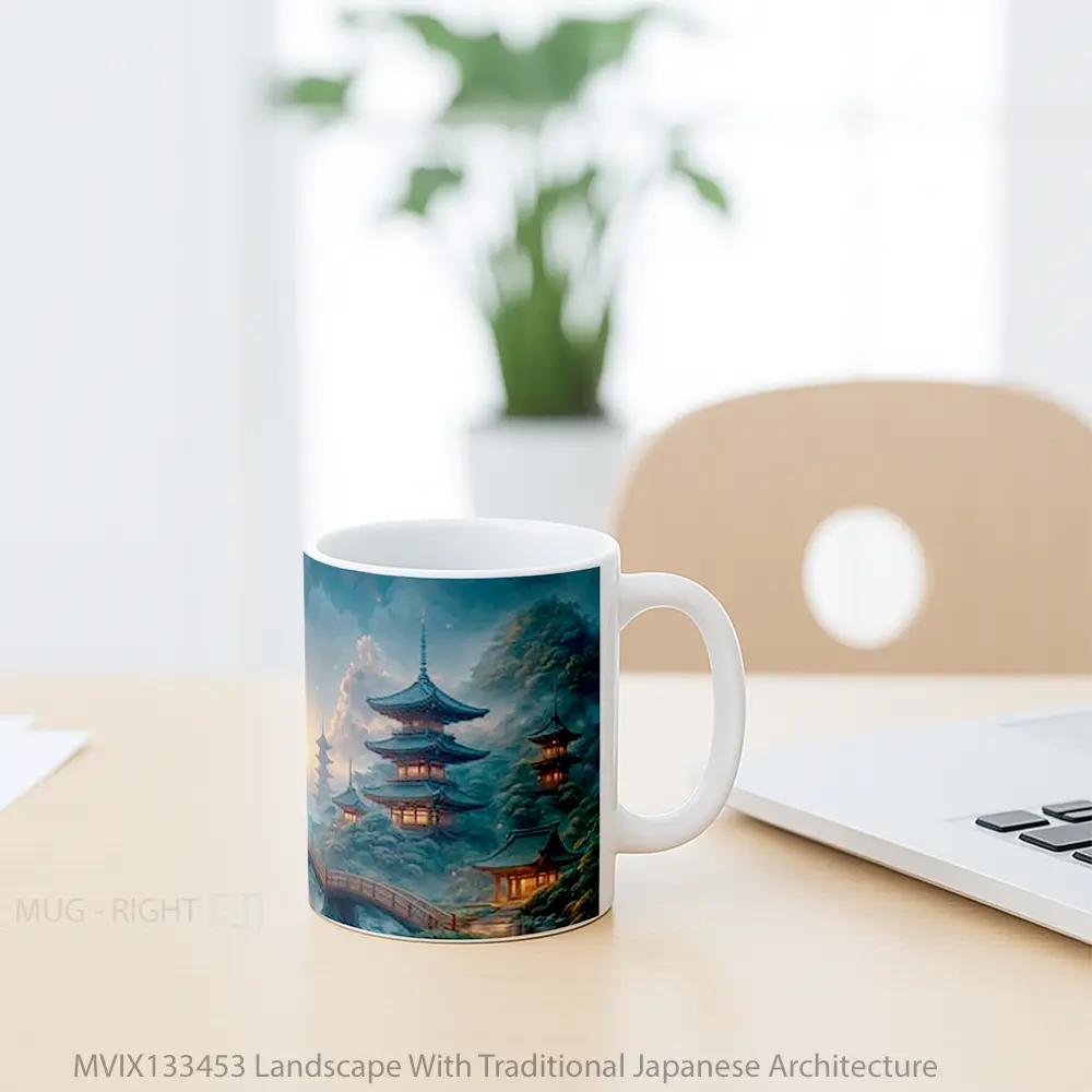 Mug Landscape With Traditional Japanese Architecture Gelas Pemandangan Alam - All-side / Desain