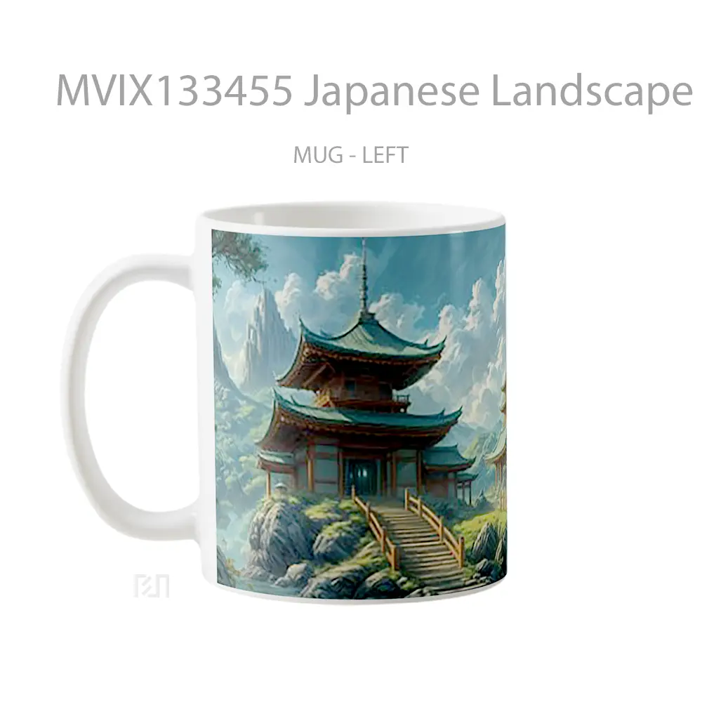 Mug Japanese Landscape With Temples Pagodas And A Bridge Gelas Pemandangan Alam - All-side / Desain