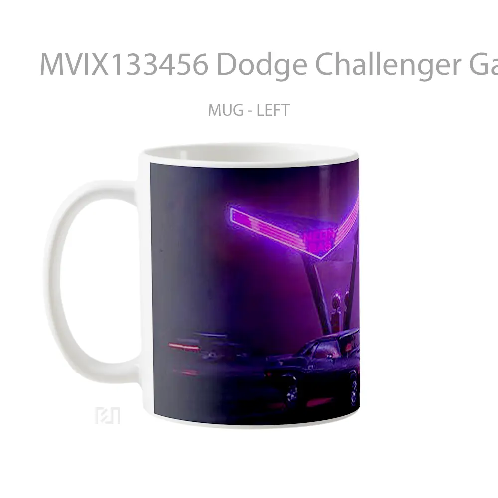 Mug Dodge Challenger Gas Station Neon Lighting Gelas Keramik Unik - All-side / Desain