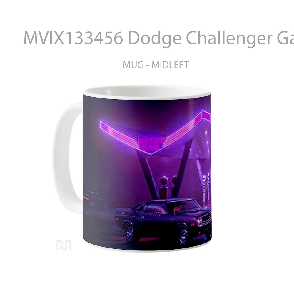 Mug Dodge Challenger Gas Station Neon Lighting Gelas Keramik Unik - All-side / Desain