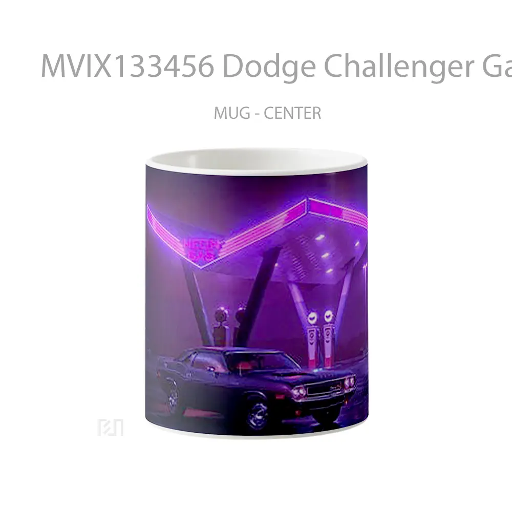 Mug Dodge Challenger Gas Station Neon Lighting Gelas Keramik Unik