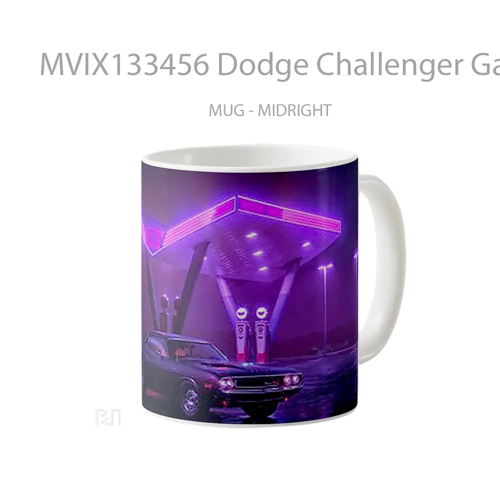Mug Dodge Challenger Gas Station Neon Lighting Gelas Keramik Unik - All-side / Desain