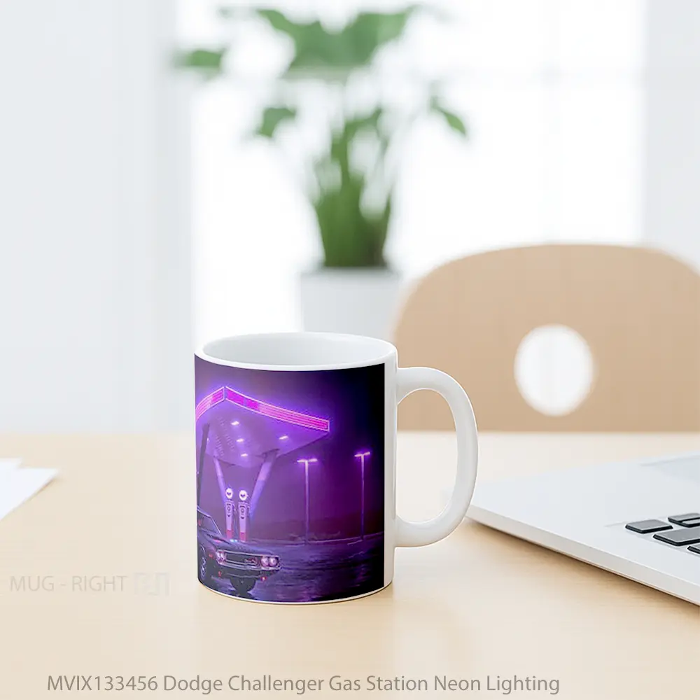 Mug Dodge Challenger Gas Station Neon Lighting Gelas Keramik Unik - All-side / Desain