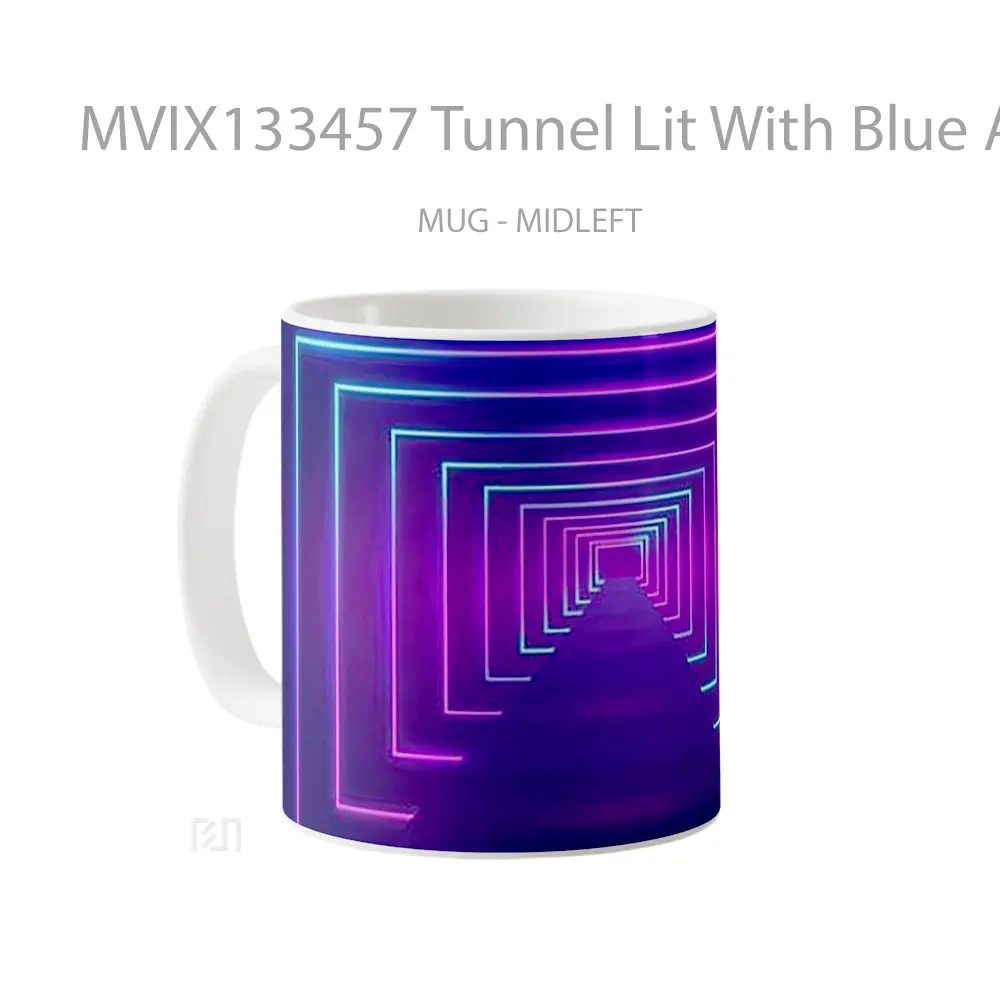 Mug Tunnel Lit With Blue And Purple Neon Light Pattern Gelas Seni Modern - All-side / Desain