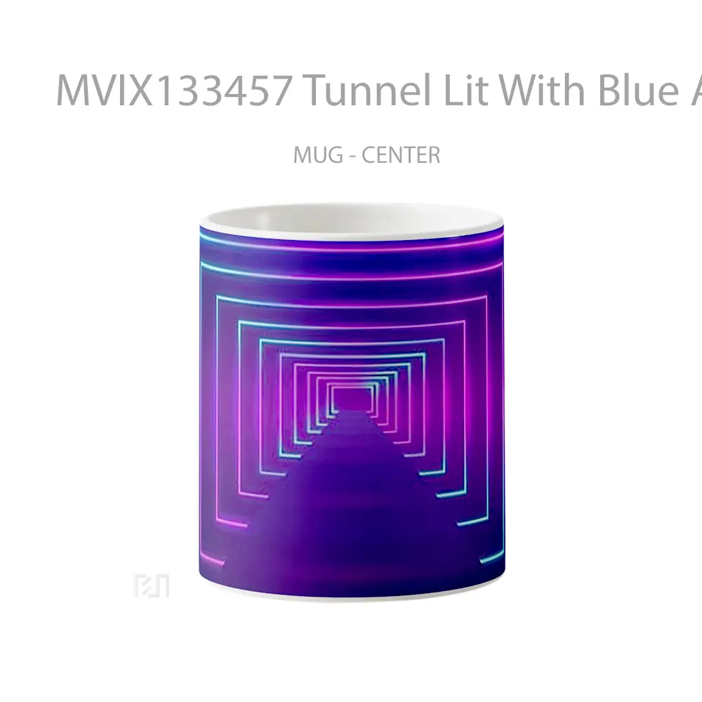 Mug Tunnel Lit With Blue And Purple Neon Light Pattern Gelas Seni Modern