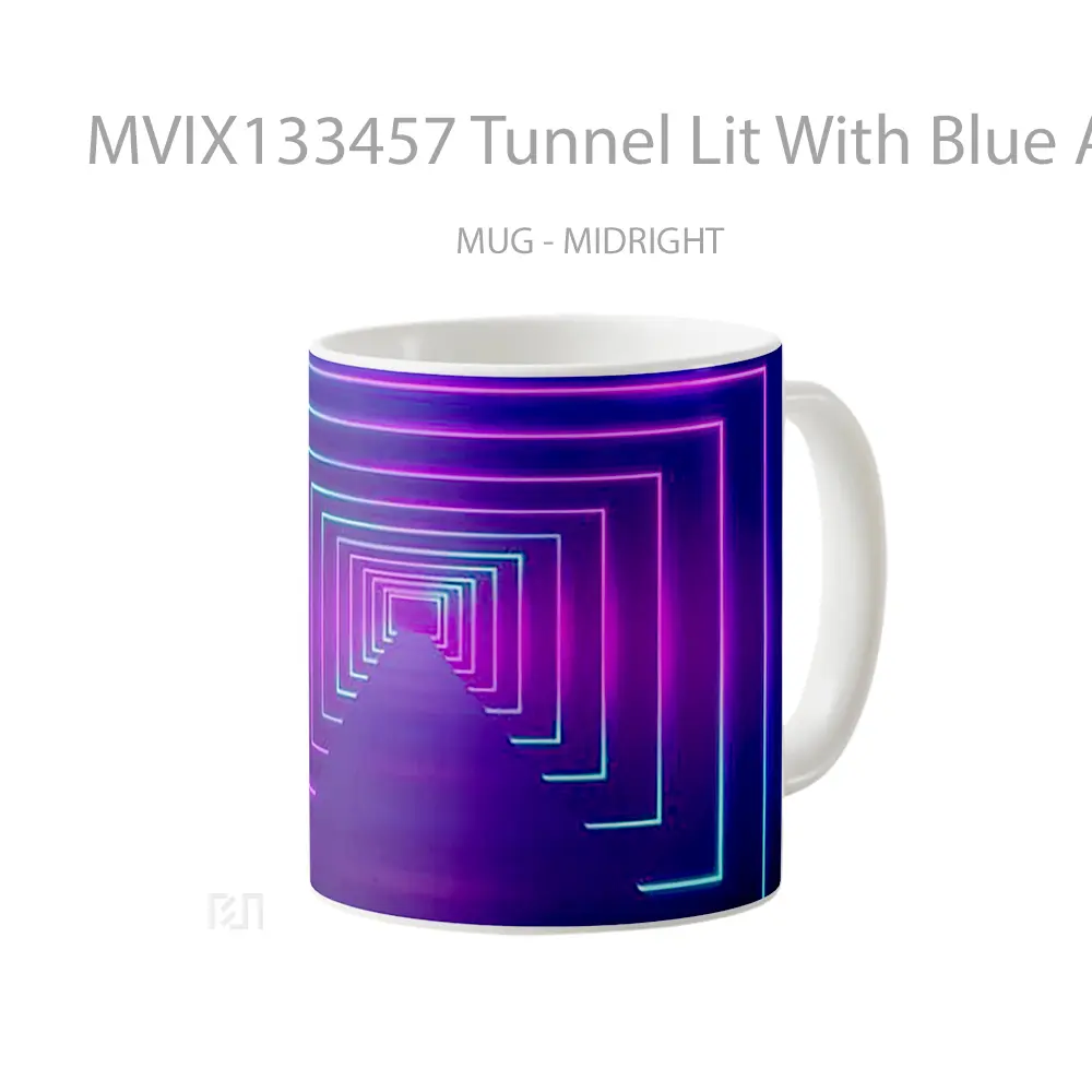 Mug Tunnel Lit With Blue And Purple Neon Light Pattern Gelas Seni Modern - All-side / Desain