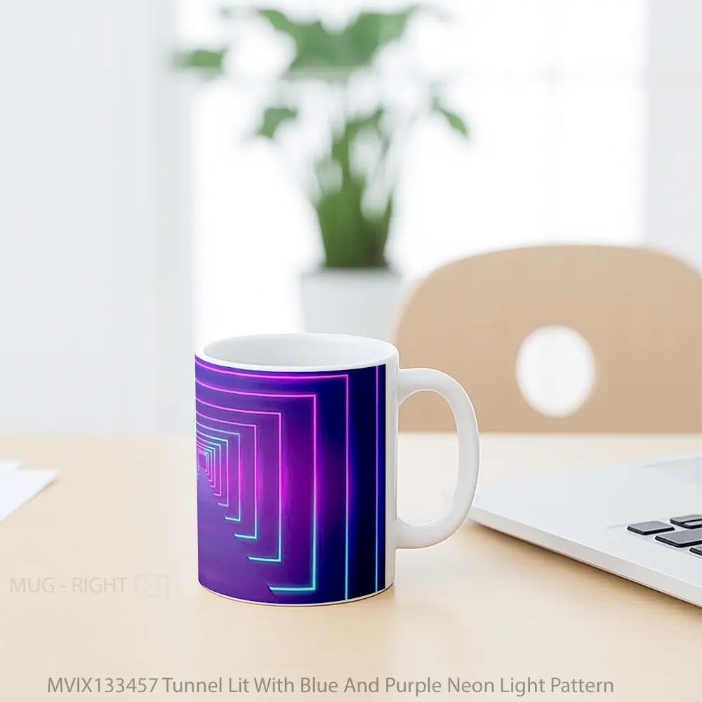 Mug Tunnel Lit With Blue And Purple Neon Light Pattern Gelas Seni Modern - All-side / Desain