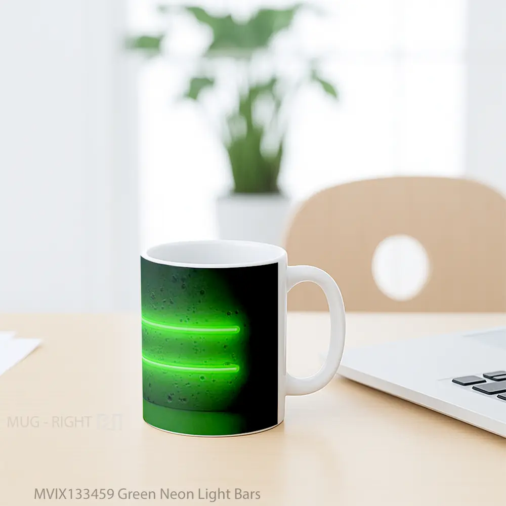 Mug Green Neon Light Bars Gelas Keramik Unik - All-side / Desain