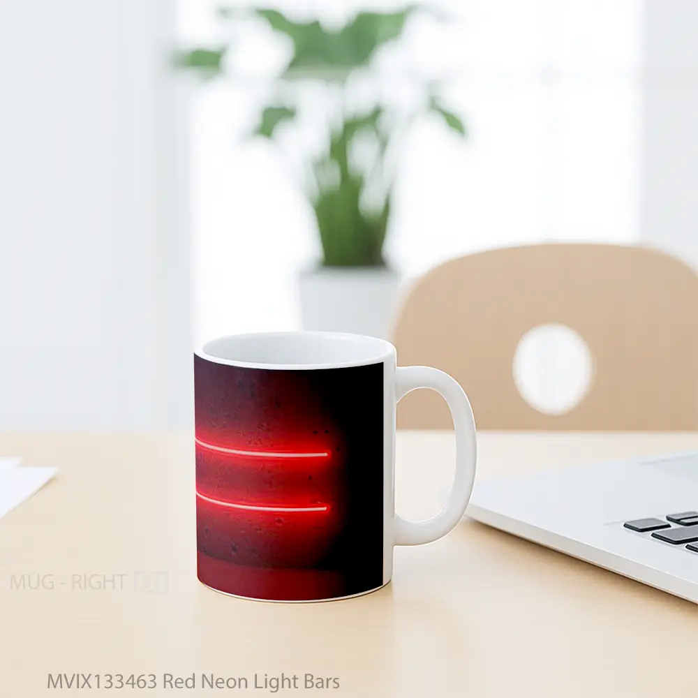 Mug Red Neon Light Bars Gelas Keramik Unik - All-side / Desain