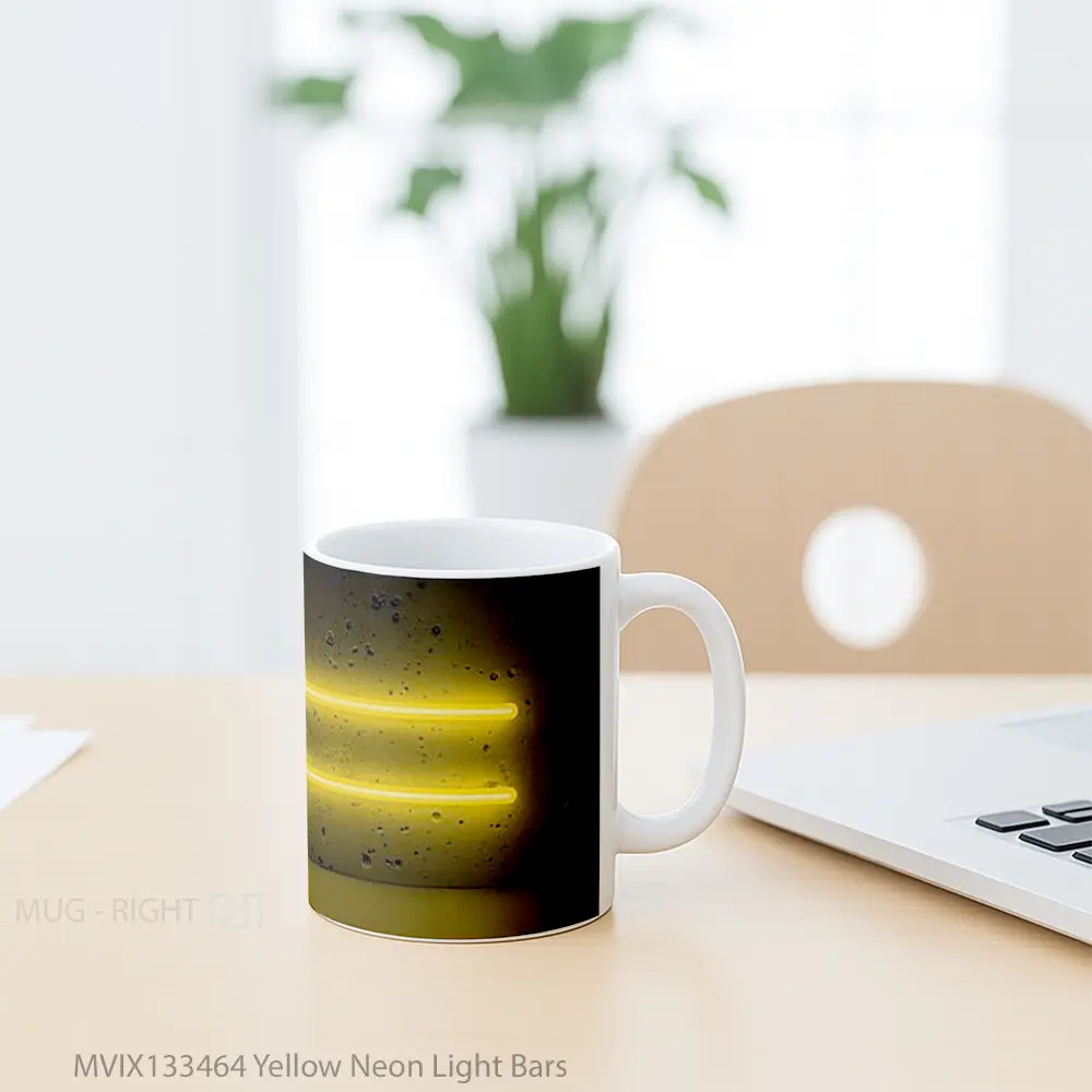 Mug Yellow Neon Light Bars Gelas Keramik Unik - All-side / Desain