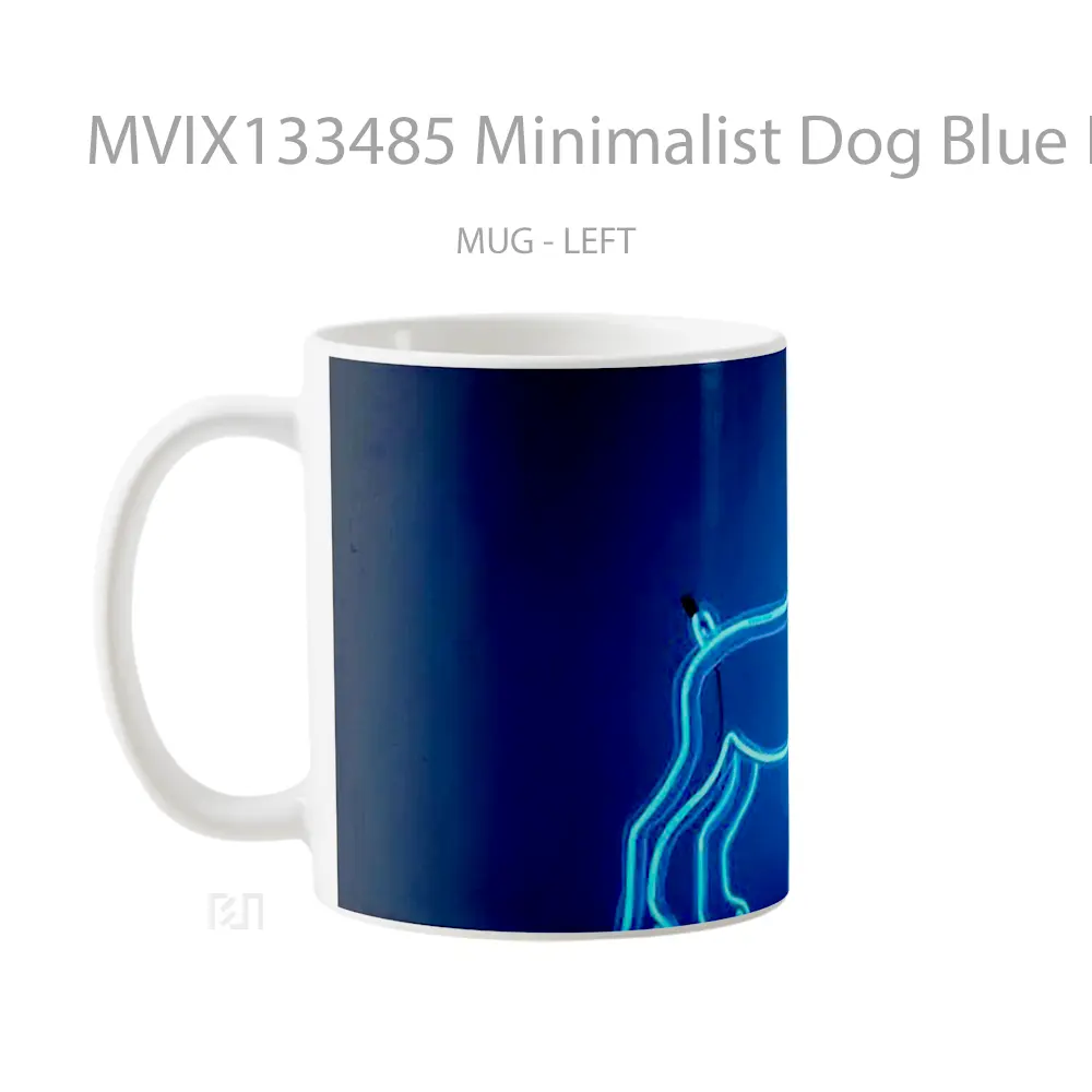 Mug Minimalist Dog Blue Neon Light Tube Gelas Hewan Lucu - All-side / Desain