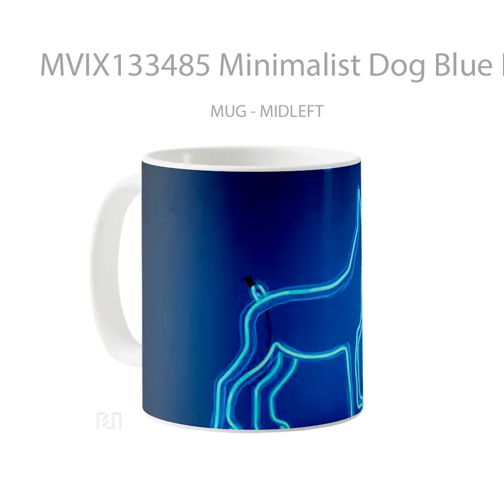Mug Minimalist Dog Blue Neon Light Tube Gelas Hewan Lucu - All-side / Desain