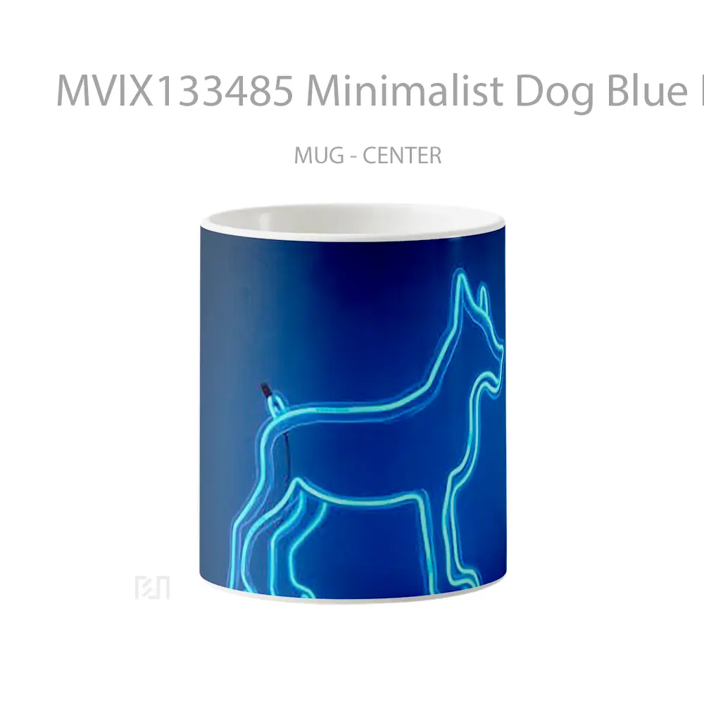 Mug Minimalist Dog Blue Neon Light Tube Gelas Hewan Lucu