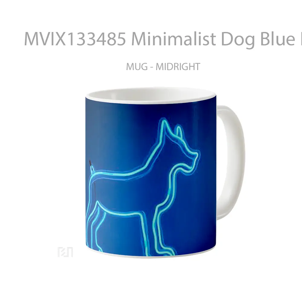 Mug Minimalist Dog Blue Neon Light Tube Gelas Hewan Lucu - All-side / Desain