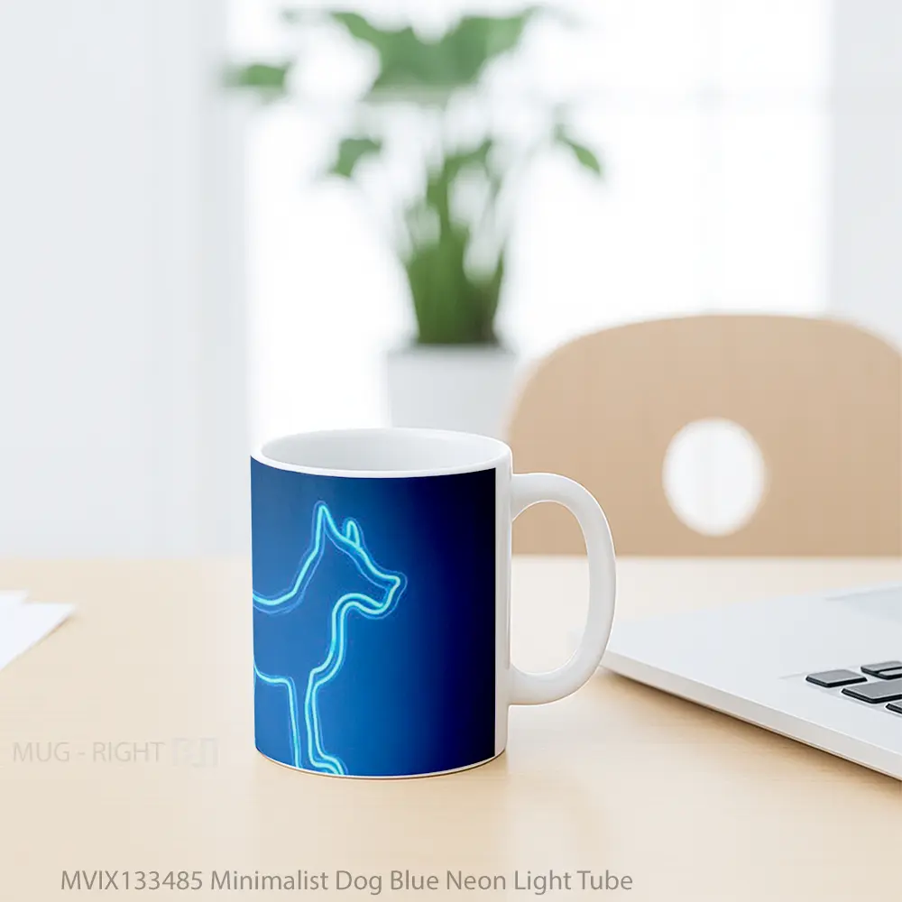 Mug Minimalist Dog Blue Neon Light Tube Gelas Hewan Lucu - All-side / Desain