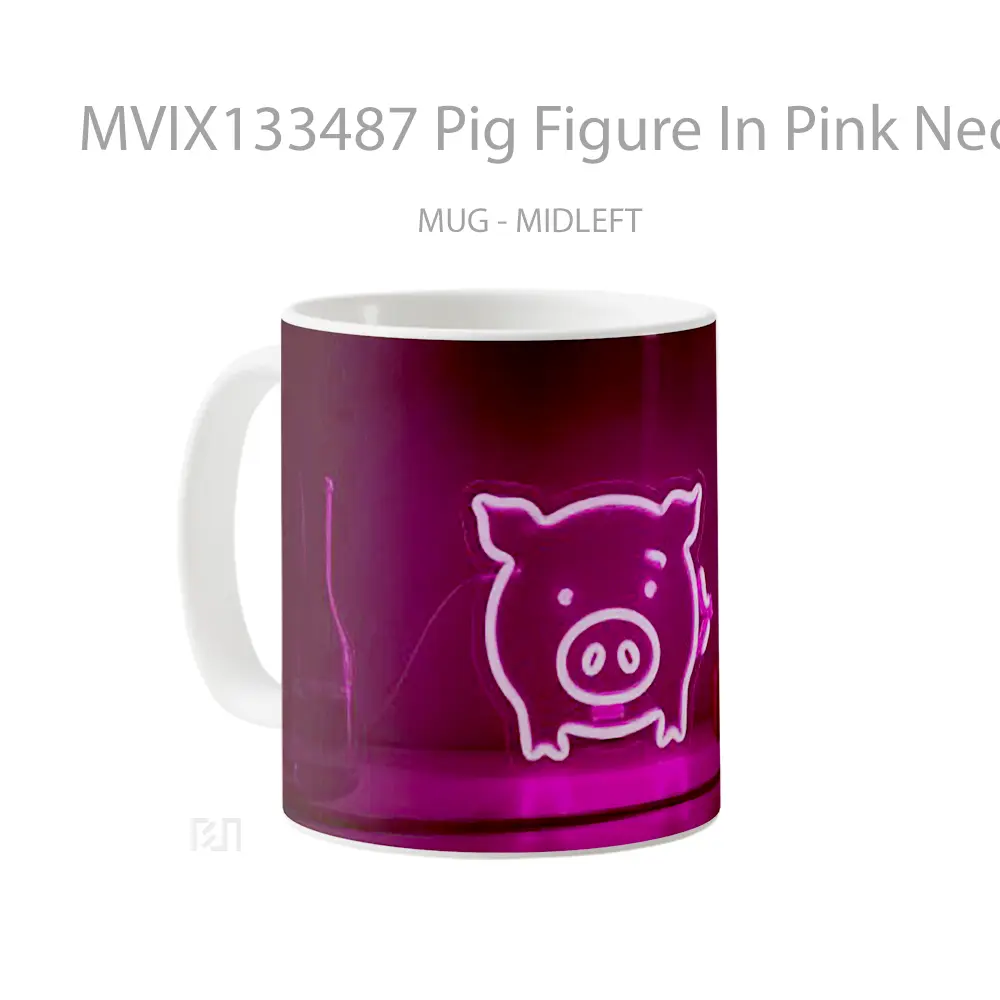 Mug Pig Figure In Pink Neon Light Tube Gelas Hewan Lucu - All-side / Desain