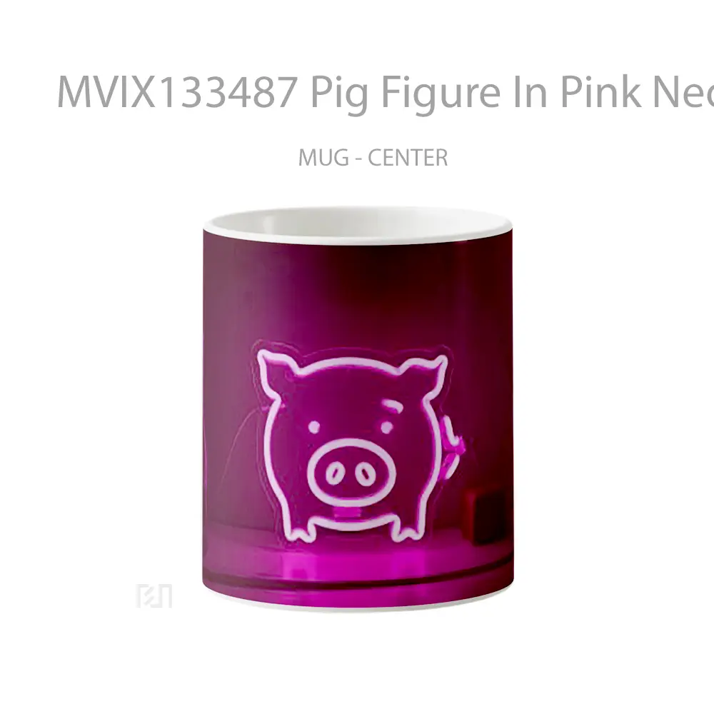 Mug Pig Figure In Pink Neon Light Tube Gelas Hewan Lucu