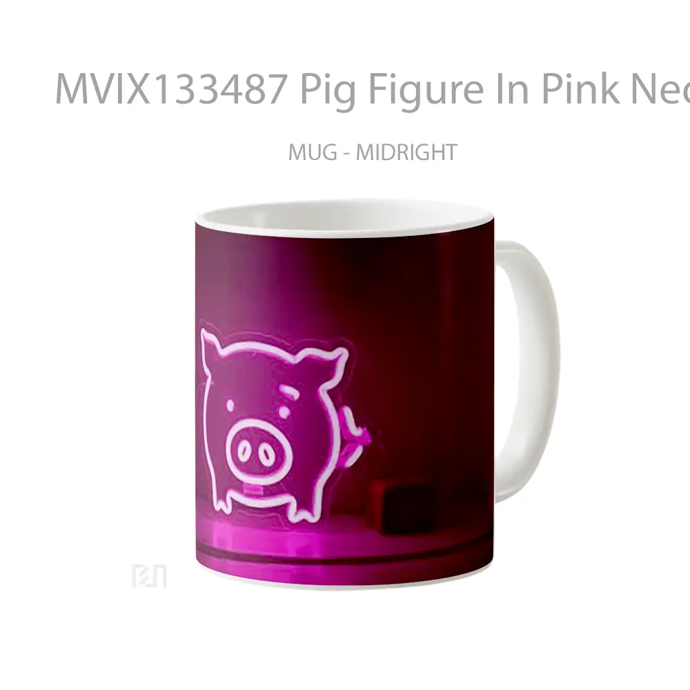 Mug Pig Figure In Pink Neon Light Tube Gelas Hewan Lucu - All-side / Desain