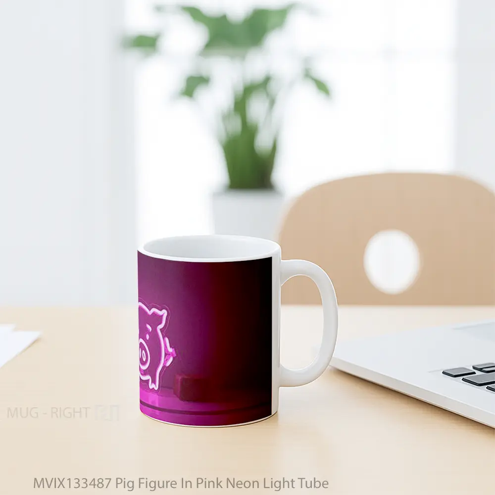 Mug Pig Figure In Pink Neon Light Tube Gelas Hewan Lucu - All-side / Desain