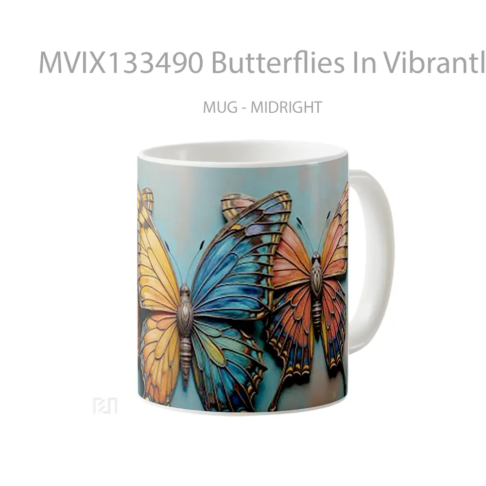 Mug Butterflies In Vibrantly Colored Artistic Painting Gelas Hewan Lucu - All-side / Desain