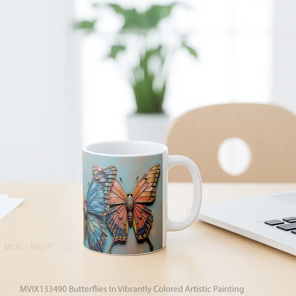 Mug Butterflies In Vibrantly Colored Artistic Painting Gelas Hewan Lucu - All-side / Desain