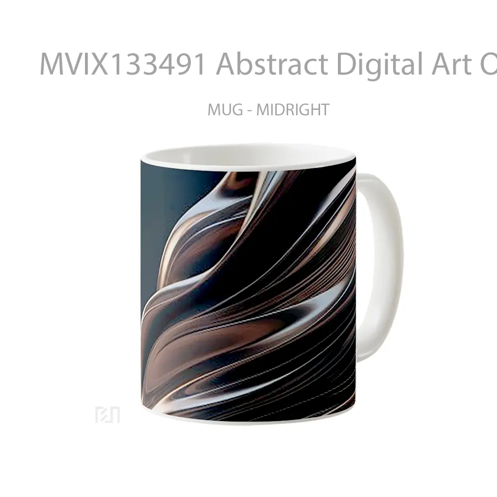 Mug Abstract Digital Art Of Flowing Lines And Shiny Metallic Materials Gelas Seni Modern - All-side / Desain