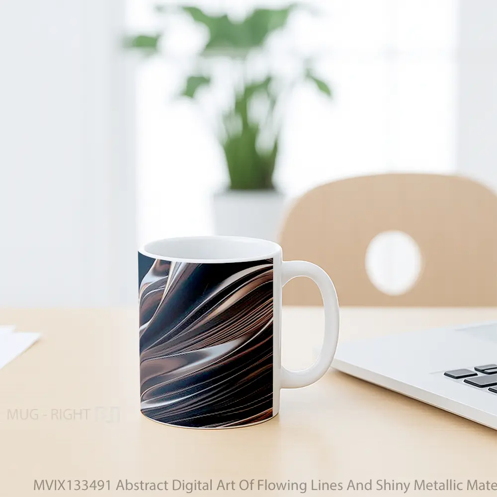 Mug Abstract Digital Art Of Flowing Lines And Shiny Metallic Materials Gelas Seni Modern - All-side / Desain