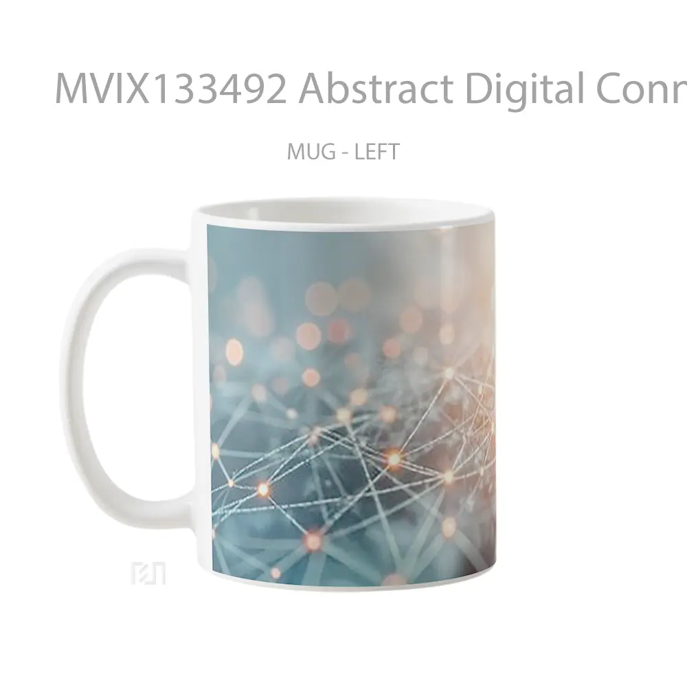 Mug Abstract Digital Connection Of Interconnected Network Of Dots And Lines Gelas Seni Modern - All-side / Desain
