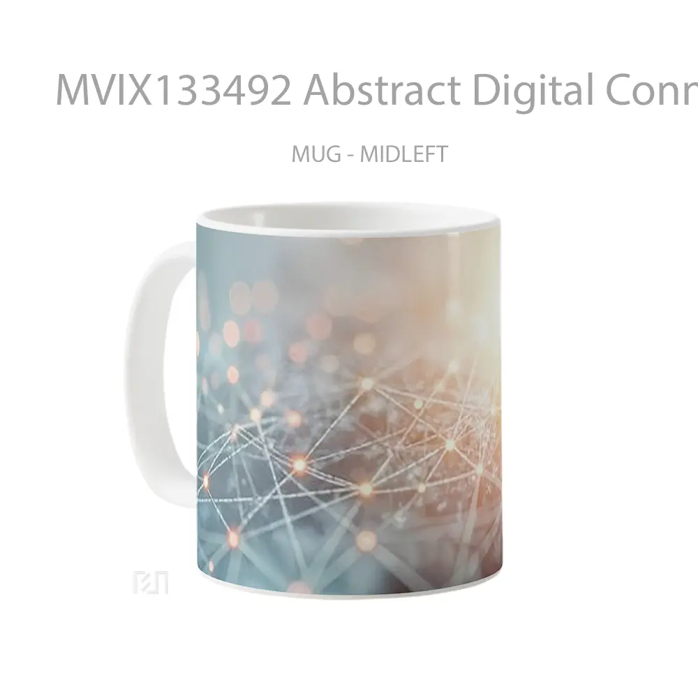Mug Abstract Digital Connection Of Interconnected Network Of Dots And Lines Gelas Seni Modern - All-side / Desain