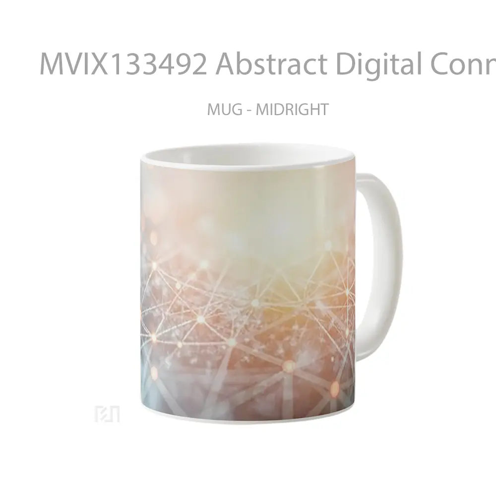 Mug Abstract Digital Connection Of Interconnected Network Of Dots And Lines Gelas Seni Modern - All-side / Desain