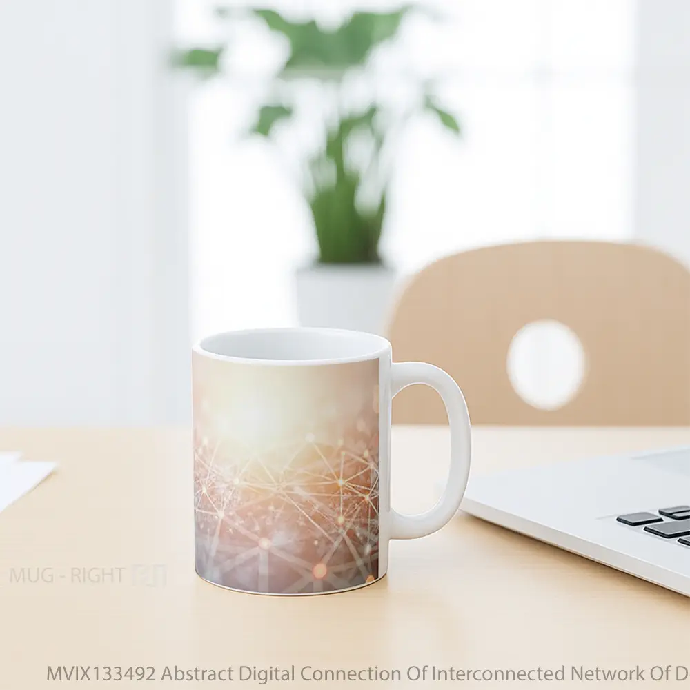 Mug Abstract Digital Connection Of Interconnected Network Of Dots And Lines Gelas Seni Modern - All-side / Desain