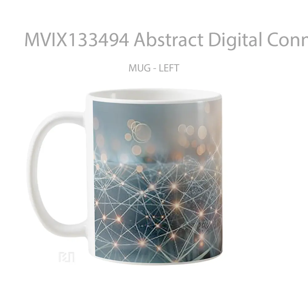 Mug Abstract Digital Connection Of Points Of Light And Interconnected Lines Gelas Seni Modern - All-side / Desain