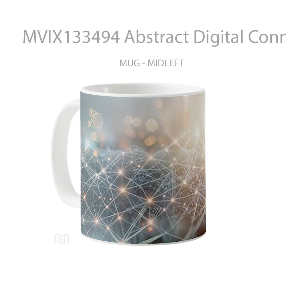 Mug Abstract Digital Connection Of Points Of Light And Interconnected Lines Gelas Seni Modern - All-side / Desain