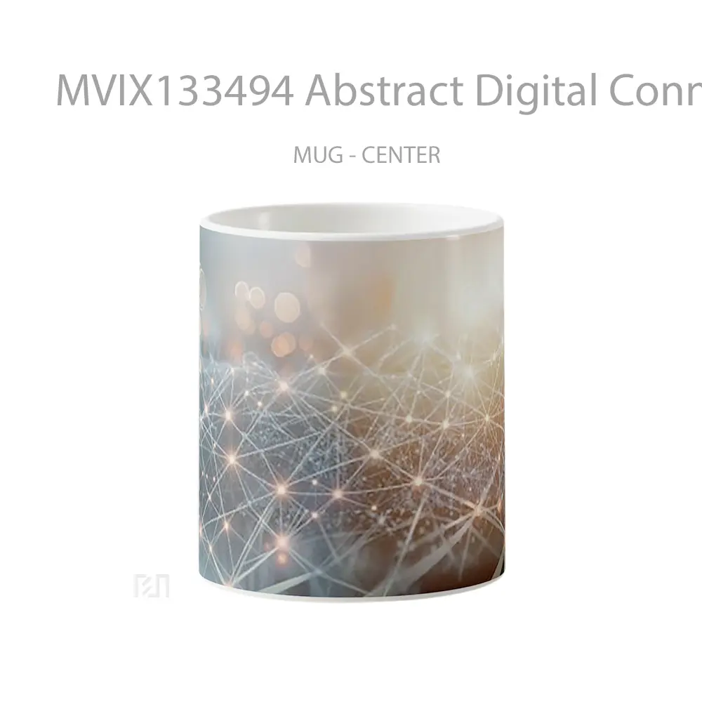 Mug Abstract Digital Connection Of Points Of Light And Interconnected Lines Gelas Seni Modern