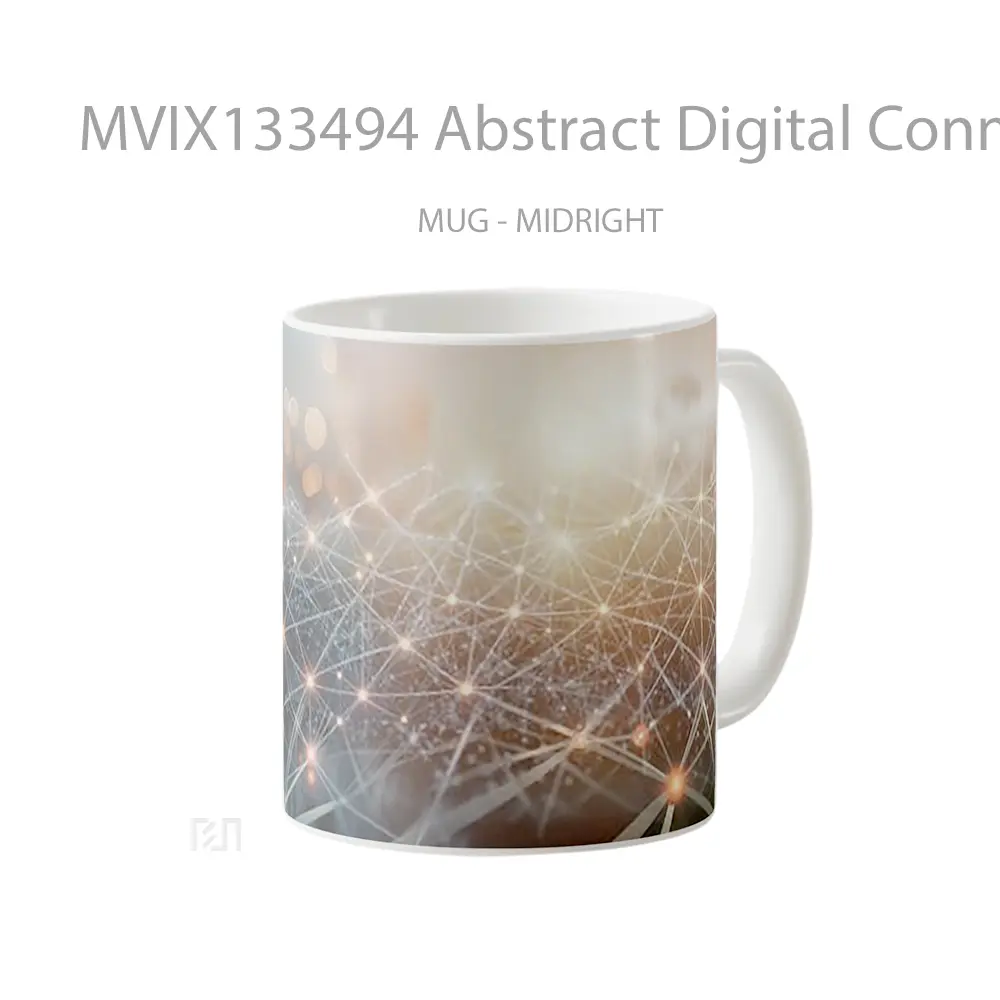 Mug Abstract Digital Connection Of Points Of Light And Interconnected Lines Gelas Seni Modern - All-side / Desain