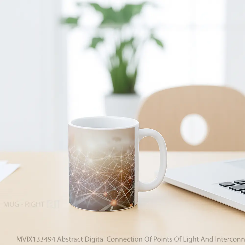 Mug Abstract Digital Connection Of Points Of Light And Interconnected Lines Gelas Seni Modern - All-side / Desain