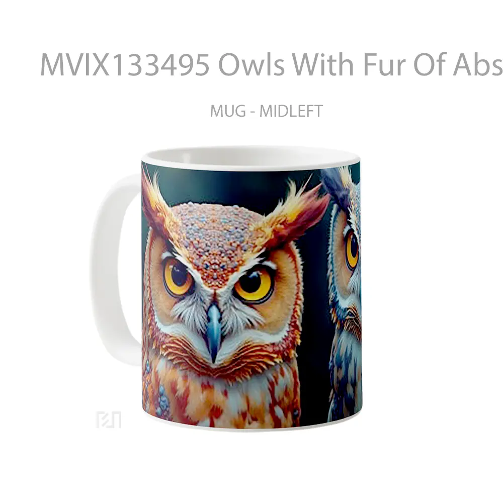 Mug Owls With Fur Of Abstract Patterns And Unreal Colors Gelas Hewan Lucu - All-side / Desain