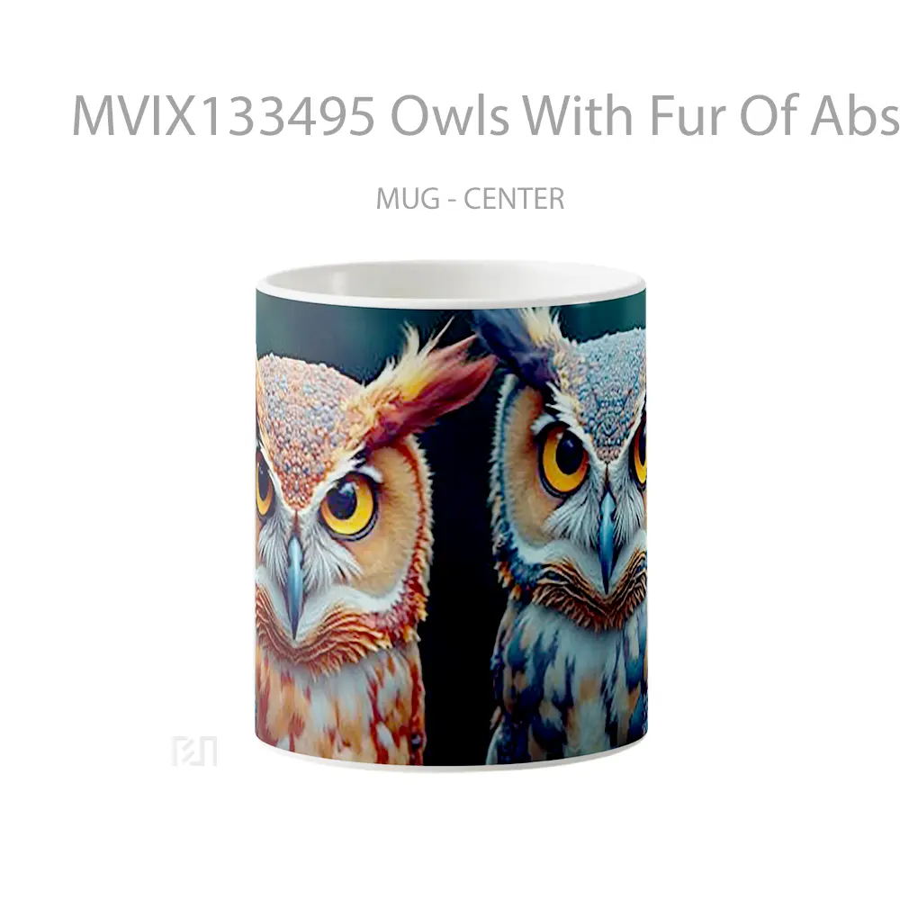 Mug Owls With Fur Of Abstract Patterns And Unreal Colors Gelas Hewan Lucu