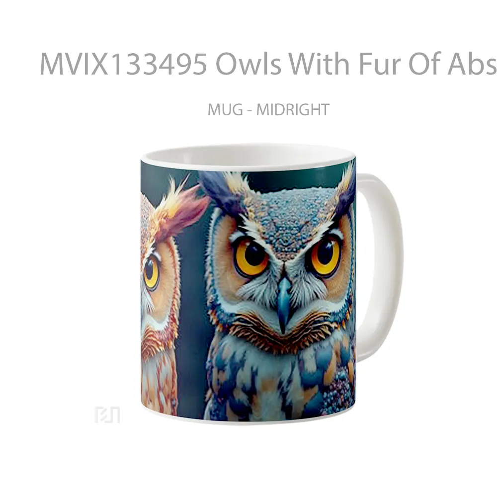 Mug Owls With Fur Of Abstract Patterns And Unreal Colors Gelas Hewan Lucu - All-side / Desain