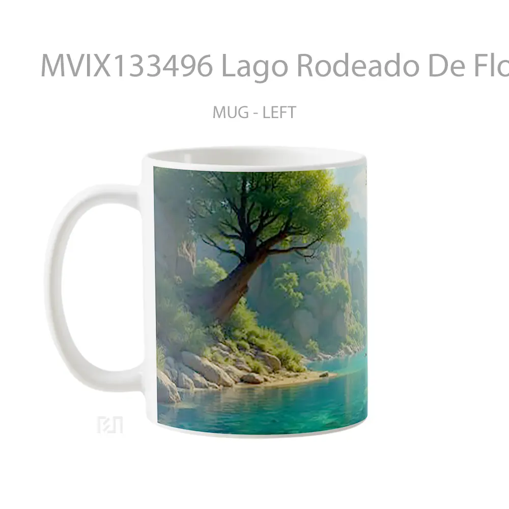 Mug Lago Rodeado De Flora Y Estructuras Rocosas Gelas Keramik Unik - All-side / Desain