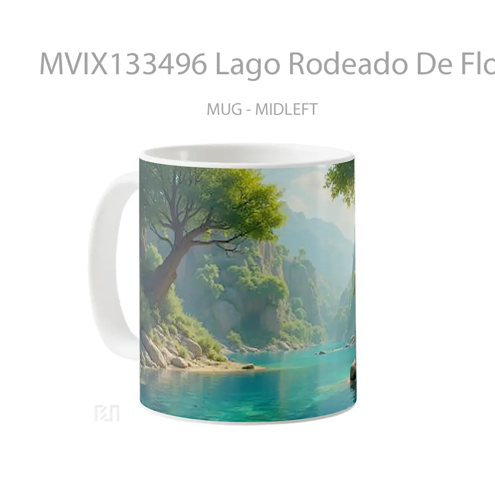 Mug Lago Rodeado De Flora Y Estructuras Rocosas Gelas Keramik Unik - All-side / Desain