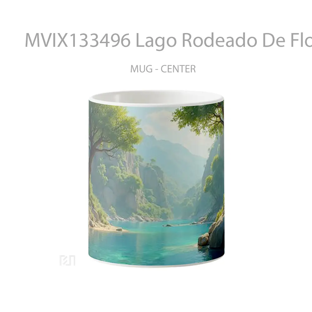 Mug Lago Rodeado De Flora Y Estructuras Rocosas Gelas Keramik Unik