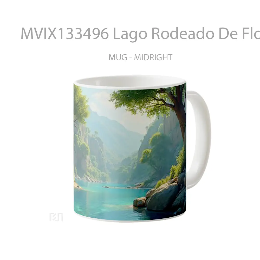 Mug Lago Rodeado De Flora Y Estructuras Rocosas Gelas Keramik Unik - All-side / Desain