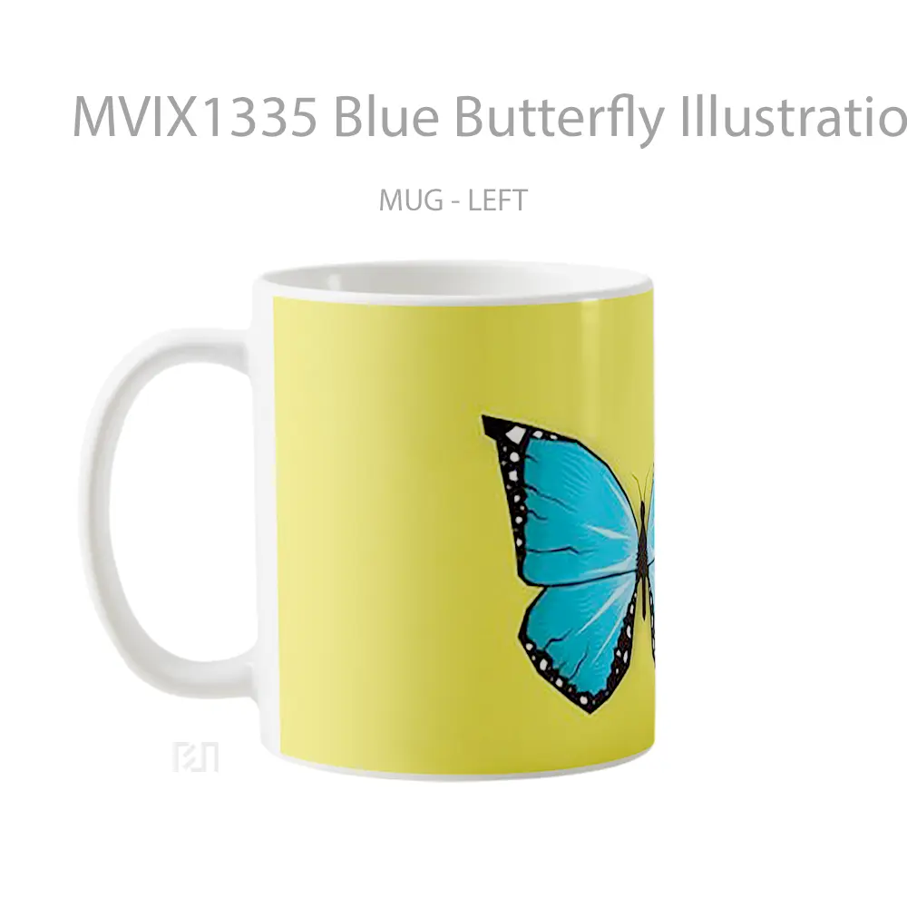 Mug Blue Butterfly Illustration Gelas Hewan Lucu - All-side / Desain