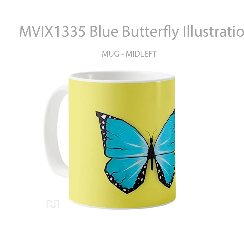 Mug Blue Butterfly Illustration Gelas Hewan Lucu - All-side / Desain