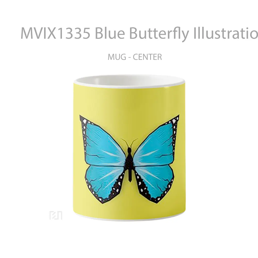 Mug Blue Butterfly Illustration Gelas Hewan Lucu