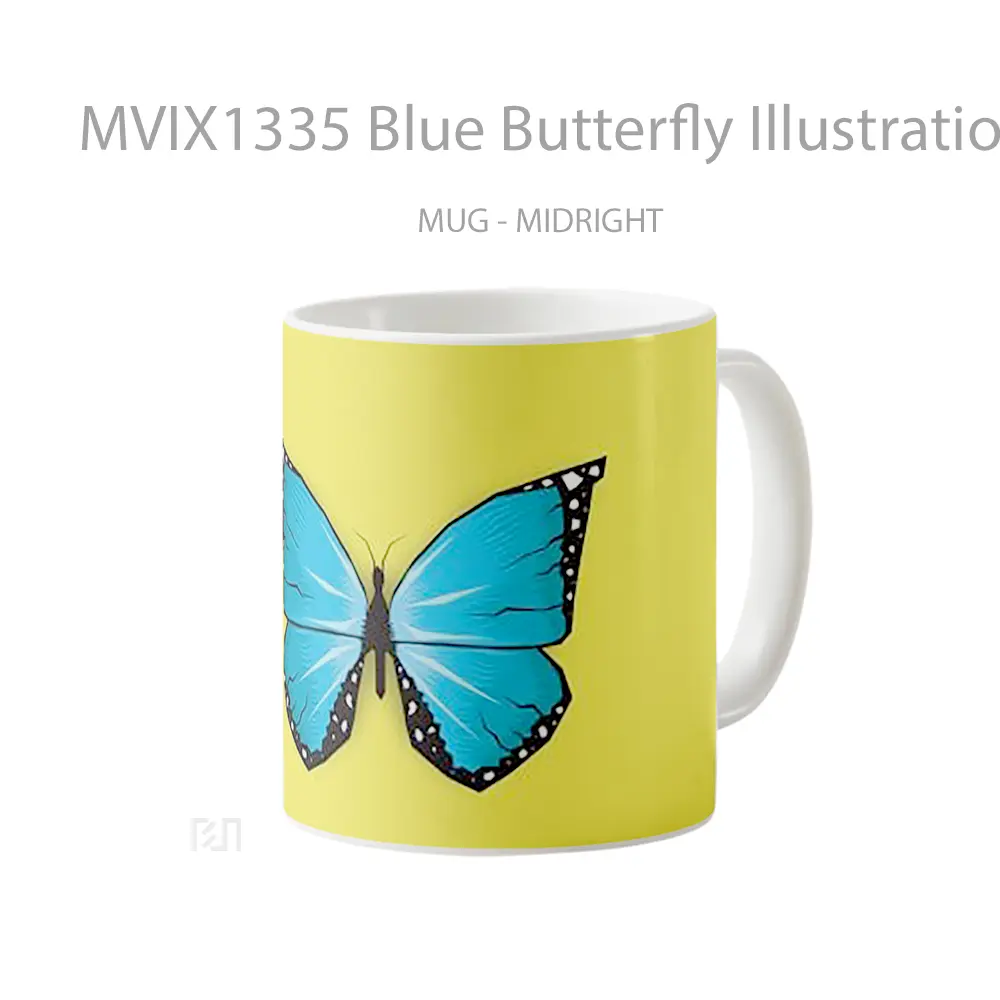 Mug Blue Butterfly Illustration Gelas Hewan Lucu - All-side / Desain