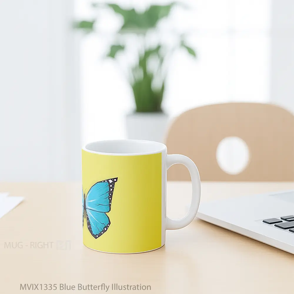 Mug Blue Butterfly Illustration Gelas Hewan Lucu - All-side / Desain