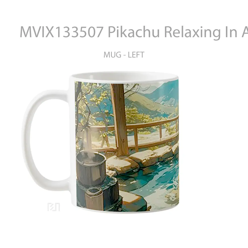 Mug Pikachu Relaxing In A Jacuzzi Overlooking The Forest Gelas Pemandangan Alam - All-side / Desain