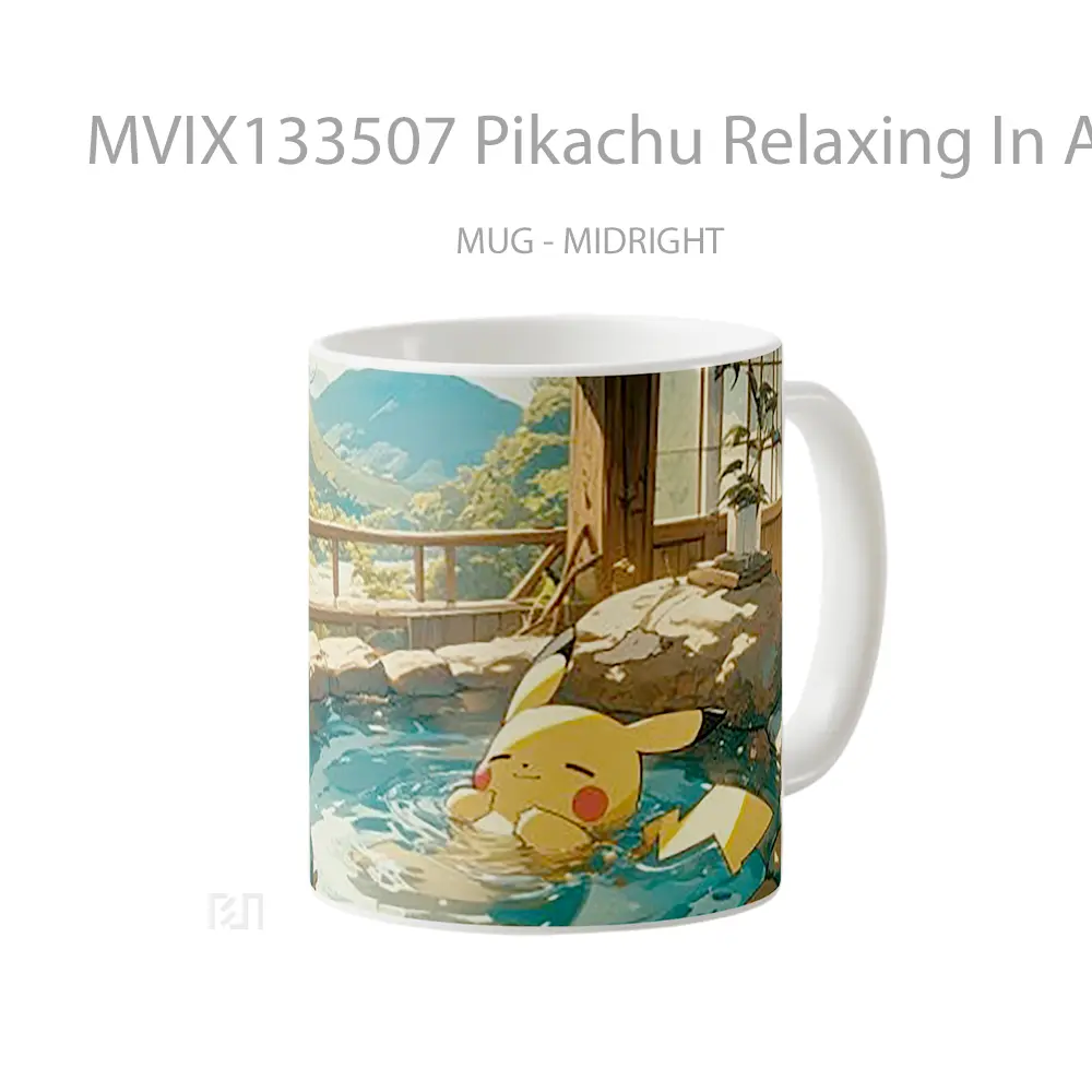 Mug Pikachu Relaxing In A Jacuzzi Overlooking The Forest Gelas Pemandangan Alam - All-side / Desain